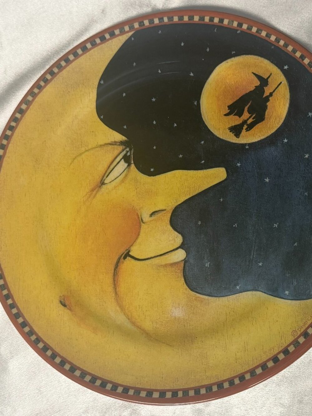 Vintage Sakura Pumpkin Hollow Halloween Witch Crescent Moon Melamine Plate